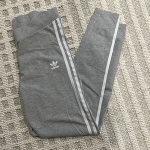 Adidas Gray and White Leggings with Iconic Stripes